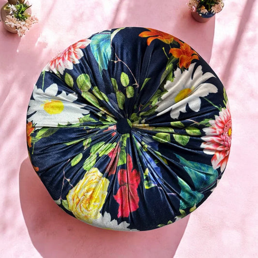 Round Velvet Floral Pillow - Luxurious Floral Comfort for Your Home