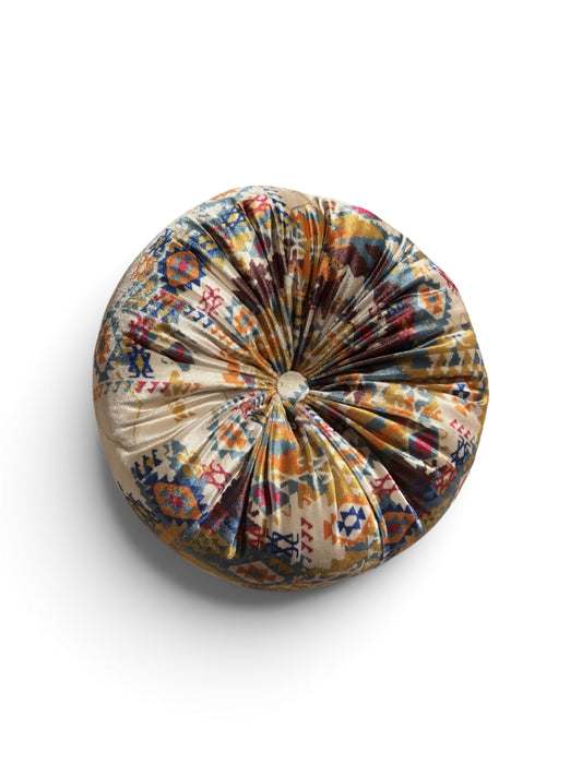 12” Southwest Round Tufted Velvet Pillow – Multicolor Southwestern Geometric Accent Pillow