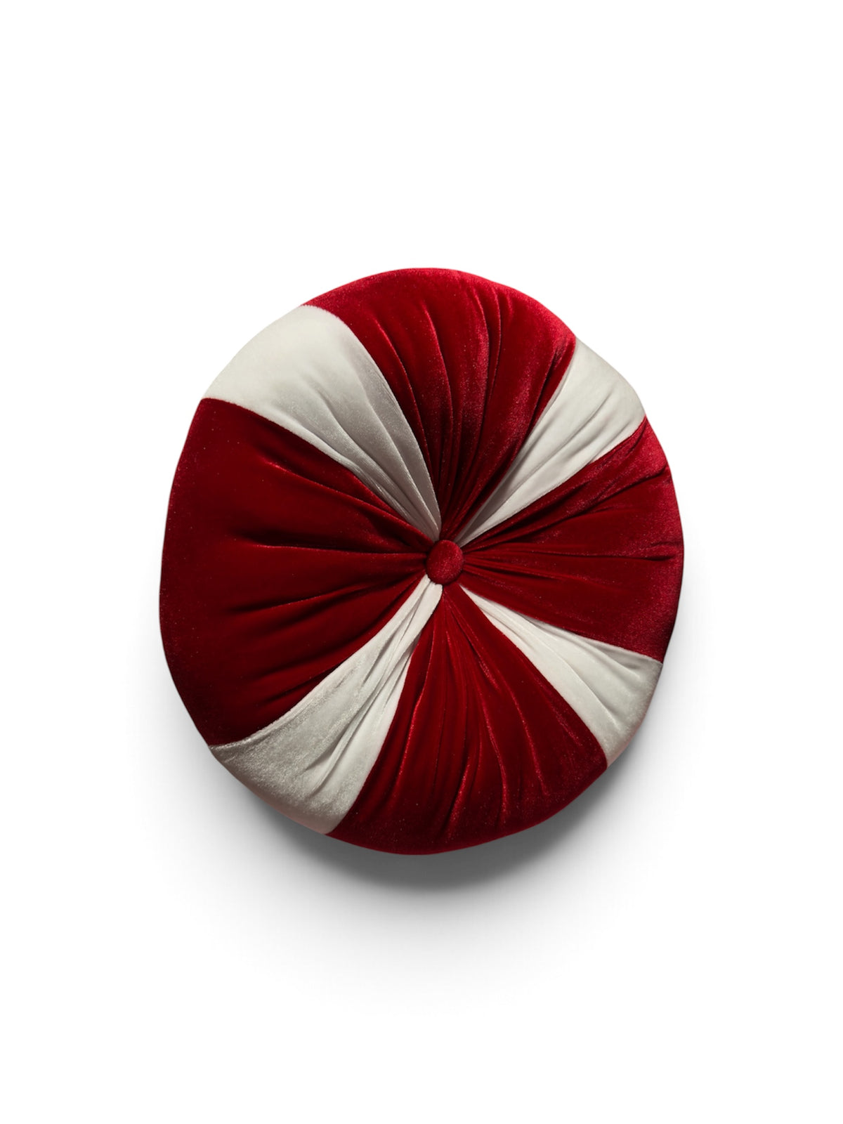 Peppermint Twist Red & White Velvet Round Pillow | 12" Holiday Throw Pillow