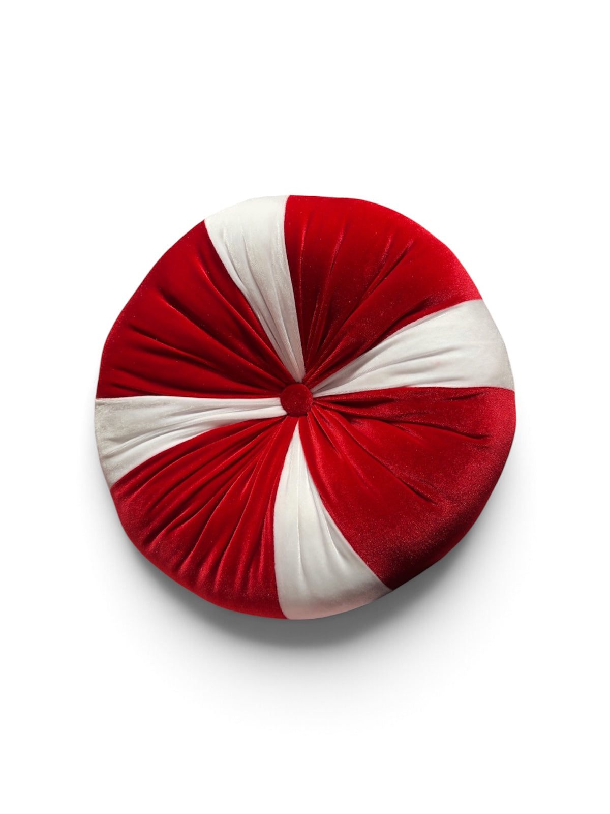 Peppermint Twist Red & White Velvet Round Pillow | 12" Holiday Throw Pillow