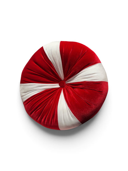 Peppermint Twist Red & White Velvet Round Pillow | 12" Holiday Throw Pillow