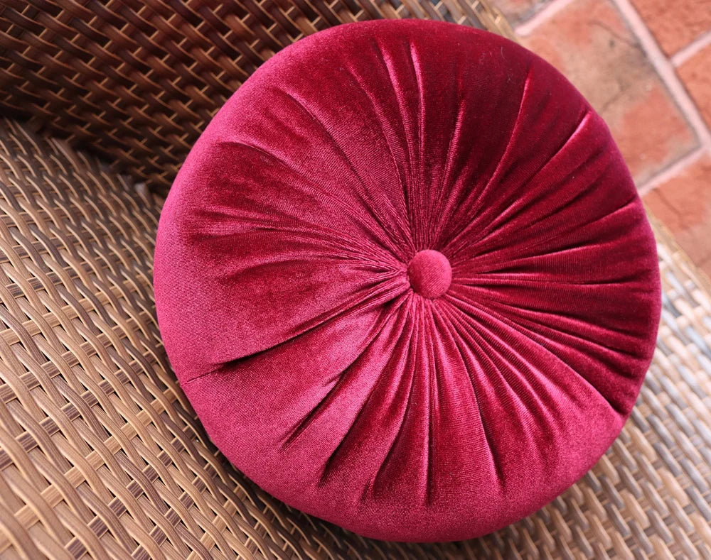 Round Velvet Cushion Burgundy 12"